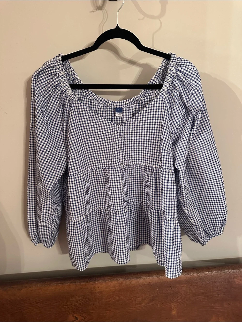 Old Navy Blue Gingham Peasant Top